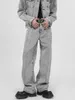 Herren-Trainingsanzüge Gmiixder Gothic Spleißen Schulterpolster Jeansjacke Frühling Herbst Designer Vintage Washed Grey Jeans Zweiteiliges Set/Einzel