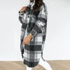 Vestes Femmes Hiver Femmes Veste À Carreaux Casual Surdimensionné Col Rabattu Long Manteau Femme Épais Chaud Mélanges De Laine Pardessus Streetwear