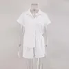 Kadınların izleme setleri kadınlar için setler 2 adet 2023 yaz pamuklu iki parçalı set eşofmanlı gündelik kıyafet takımları beyaz gömlek bluz üst kısımlar şort