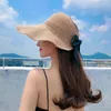 Wide Brim Hats YUDX Cute Girl Bowknot Summer Hollow Out Sunshade Women Korean Style Outdoor UV Protection Collapsible Women's Straw Caps