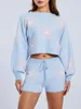 Survêtements pour femmes Femmes Knit Loungewear Set Motif floral Tops à manches longues Shorts 2 pièces Pyjamas Tenues respectueuses de la peau S M L