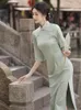 Vêtements ethniques FZSLCYIYI Vintage manches évasées daim mi-longueur femmes Qipao chinois col mandarin femme Cheongsam robe
