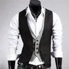 Coletes masculinos ajuste colete bolso fino pescoço gota!! Jaqueta falsa sem mangas com botão de duas peças masculina