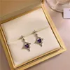 Studörhängen 2023 Fashion Silver Color Cross Star Purple Zircon for Women Girl Korean Four Pointed Personality Je