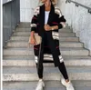 Nouveaux pulls longs pour femmes en vrac designer à la mode cardigans en tricot mode rayure col en V tricoté pull surdimensionné hauts veste vêtements d'extérieur pour dame