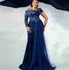 2023 Oct Aso Ebi Arabic Navy Blue Mermaid Mother Of Bride Dresses Crystals Lace Evening Prom Formal Party Birthday Celebrity Mother Of Groom Gowns Dress ZJ307