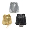 Fashionable Women Shoulder Bag Diagonal Cross Bucket Bag Silver Aluminum Sequin Bucket Dinner Bag