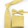 Bow Ties Men's Polyester Cotton Tie Set Solid Color Necktie Bowtie Pocket Square Handkerchief Butterfly Suit Gravata For Man