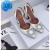 Amina Muaddi Femmes Sandales En Cuir Semelle Designer Talons Hauts 10cm Noir Rose Diamant Chaîne Décoration Banquet Femmes Chaussures Soie Mariage Sexy Pantoufles Formelles Avec