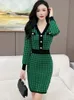 Basic Casual Dresses Women's Sexy V-Neck Knitted Sweater Dress New Autumn/Winter Korean Long Sleeve Slim Temperament Houndstooth Dresses 2024