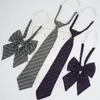 Bow Ties 7CM Width Cotton Striped Lazy For Men Women Student Bowknot Casual Black Grey Clip Tie Uniform Shirt Accessories Big Bowtie