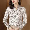 Vintage Casual Printed Button Up Shirts Women Designer Long Sleeve Fine Elegant Graphic Blouses Autumn Winter Chic Satin Lapel Shirts 2023 Office Ladies Simple Tops