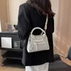 Women's 2023 New Simple and Shiny Diamond One Shoulder Crossbody Fashion Versatile Handheld Motorcycle Small Square Bag model 9236