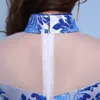 Ethnic Clothing Chinese Blue And White Porcelain Cheongsam Dress Length Slim Fashion Retro Female Summer Etiquette Elegant Evening