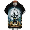 Mäns avslappnade skjortor Hawaiian Halloween Ghost Pumpkin Shirt för män toppar överdimensionerad mode kort ärm Little Devil Travel 3D Print Beach