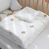 Blankets 100/150cm Winter Thick Muslin Cotton Embroidered Bear Tiger Baby Duvet Born Thermal Comforter Crib Blanket With Filler