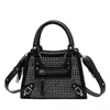 Women's 2023 New Simple and Shiny Diamond One Shoulder Crossbody Fashion Versatile Handheld Motorcycle Small Square Bag model 9236