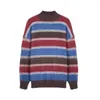 Męskie swetry Vintage Men pullover zimowe pasiaste skoczki w stylu koreański luźny dzianinowy sweter pull męski