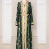 Ethnic Clothing Middle Eastern Muslim Sets Arab Robe Embroidered Cardigan and Tank Top Abaya Modest Two Piece Women Turkish Dresses