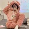 Vêtements de nuit pour femmes hiver épaissir pyjama ensembles pour femmes vêtements filles lâche Pijama Mujer dessin animé Kawaii doux chaud pyjama nuit