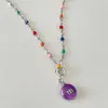Anhänger Halsketten Emaille Buchstabe Lila Schokoladenstückchen Bunte Perlen Kette Edelstahl Halskette Für Frauen Koreanische Mode Y2K Schmuck