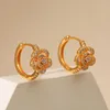 Hoop Earrings Exquisite Camellia Women 18K Gold Plated Flower Jewelry Gift CZ CubiC Zirconia Small Circle Ear Rings Lady Party