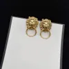 Luxury Designer Vintage 14k Gold Plated Charm Lion Head Earrings Women Party Fashion Jewelry194H