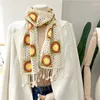 Scarves Handmade Crochet Knitted Scarf Vintage Hollow Out Patchwork Tassel Wraps Boho Colorful Embroidered Flowers Shawl Christmas Gift