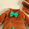 Rompers born Baby Gingerbread Man Rompers Hat Christmas Lovely Plush Long Sleeve Footed Jumpsuit For Infant Girl Boy Costume 230928