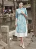 Abbigliamento etnico FZSLCYIYI Autunno Stampato floreale In raso Cheongsam Classico Sette punti Manica Donna Aodai Qipao Abito cinese Femme