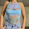 Women's Tanks Seasons Sequin Fringe Cut Out Crop Tops för Women Punk Cyber ​​Y2K Streetwear Camis Sexiga Summer Clothes 2023 ASVE87134