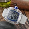 Luxury Mens Watch Quartz Multifunction Running Seconds Womens Casual Watches Transparent Rubber Strap223D