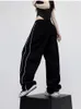 Pantalon Femme Houzhou Hippie Noir Baggy Jogging Pantalon de survêtement Femmes Y2K Cyber Punk Côté Rayé Piste Femelle Harajuku Pantalon Oversize