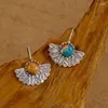 Pendientes colgantes Girasol Naranja Azul Vintage con incrustaciones de aleación de gemas para mujer
