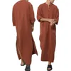 Men's Sleepwear V-Neck Short Sleeve Robe Kaftan Side Split Casual Long Dress Thobe Nightdress Shirt Loungewear Summer Beachwear