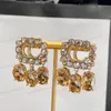 Gold Double Alphabet Crystal Flower Pendant earrings, Designer jewelry, Stylish Charm Women's earrings, weddings, parties, banquets