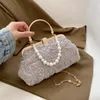 Evening Bags Fashion Lace Floral Clutch Bag For Women Luxury Metal Handle Handbag Vintage Pearl Chain Crossbody Female Clip Purse