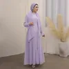 Abbigliamento etnico Abito lungo estivo Donna Chiffon increspato Bordi in pizzo Abaya musulmano Dubai Abito hijabi islamico turco Elegante tinta unita