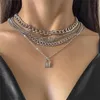 Pendant Necklaces Chunky Chain Choker Necklace Streetwaer Lock Full Bling Rhinestone Paper Clip For Women Girls Accessories2688