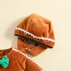 Rompers born Baby Gingerbread Man Rompers Hat Christmas Lovely Plush Long Sleeve Footed Jumpsuit For Infant Girl Boy Costume 230928