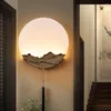 Wall Lamp Chinese Style Resin Acrylic Mountain Moon Light Fixture For Living Room Bedroom TV Background Aisle Deco