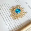 Medieval Vintage Western antique replica Sunflower blue elegant brooch with full diamond decoration