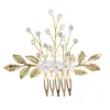 Golden Leaf Crystal Pearl Hair Coman ślub ślubna druhna ślubna Tiars Women Girl