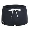 Men's Shorts Summer Boxer Swimming Trunks Tethered Nylon Low Waist Solid Color