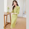 Two Piece Dress Korea Fashion Solid Elegant Double Breasted Suit Short Jacket High Waist Slim Midi Skirt Womens Blazer Sets Autumn