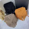 Sued College Bag Chevron Quilt Overstitching and Metal Letter Chain Shoulder Bags Women Luxury Designer Tassels Handväska Flaff Magnetic Snap Crossbody Purse