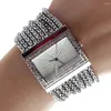Relógios de pulso moda senhoras relógio relógio de quartzo mulheres pulseira tom de prata banda strass pulseira relogio feminino