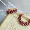 Medieval vintage wine red niche Bohemian beaded Simple and luxurious style earrings