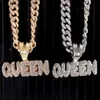 Pendentif Colliers Glacé Bling Queen Lettre Collier pour Femmes Hommes 13mm Miami Cubain Lien Chaîne Mâle Hiphop Rock Bijoux De Mode