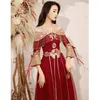 Ethnic Clothing Burgundy Sexy Sequins Beaded Chinese Applique Female Cheongsam Vestidos Chinos Oriental Wedding Gowns Party Long Sleeves